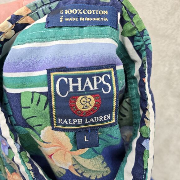 Chaps Ralph Lauren Shirt Mens Large Button Down Hawaiian Floral Stripes Vintage - Picture 3 of 6